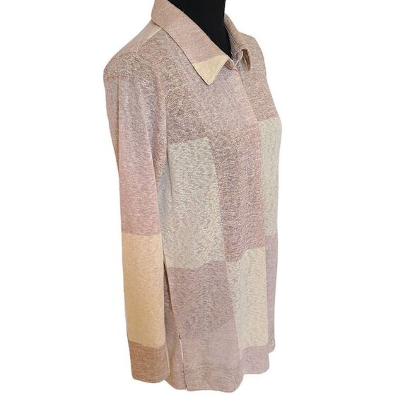 Laramendi Womens Tunic Blouse Collared Button Long Sleeve Colorblock Medium - Picture 3 of 14